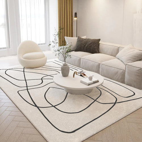 Alfombra de felpa de estilo nórdico para sala de estar, con diseño de arte abstracto, ideal para dormitorio. Alfombra suave de líneas sencillas y gruesa para el hogar.