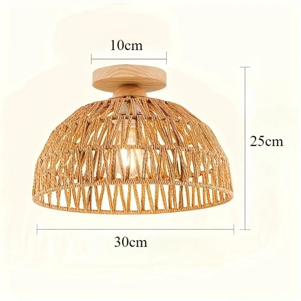 Pantalla de lámpara de techo de mimbre natural hecha a mano de 23/30 cm para isla de cocina, restaurante, dormitorio, sala de estar, casquillo E27 - Bombilla no incluida