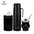 Kit completo de  mate negro: taza moderna de acero inoxidable para mate, termo, recipiente para yerba, juego de moldes para té, bombilla y pajita.