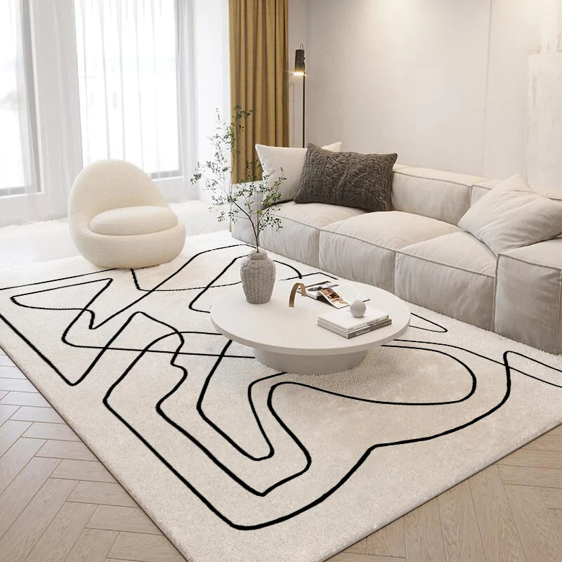 Alfombra de felpa de estilo nórdico para sala de estar, con diseño de arte abstracto, ideal para dormitorio. Alfombra suave de líneas sencillas y gruesa para el hogar.