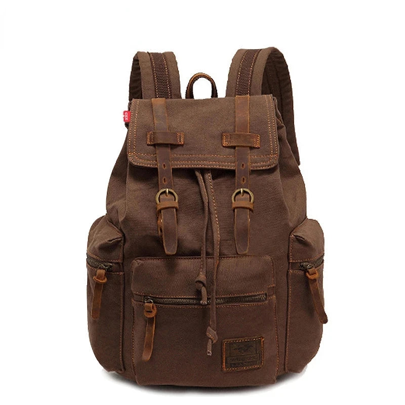 Mochila masculina retro de lona, apta para portátil de 14 pulgadas, mochila vintage de 36-55L resistente al desgaste, color café, envío por goteo
