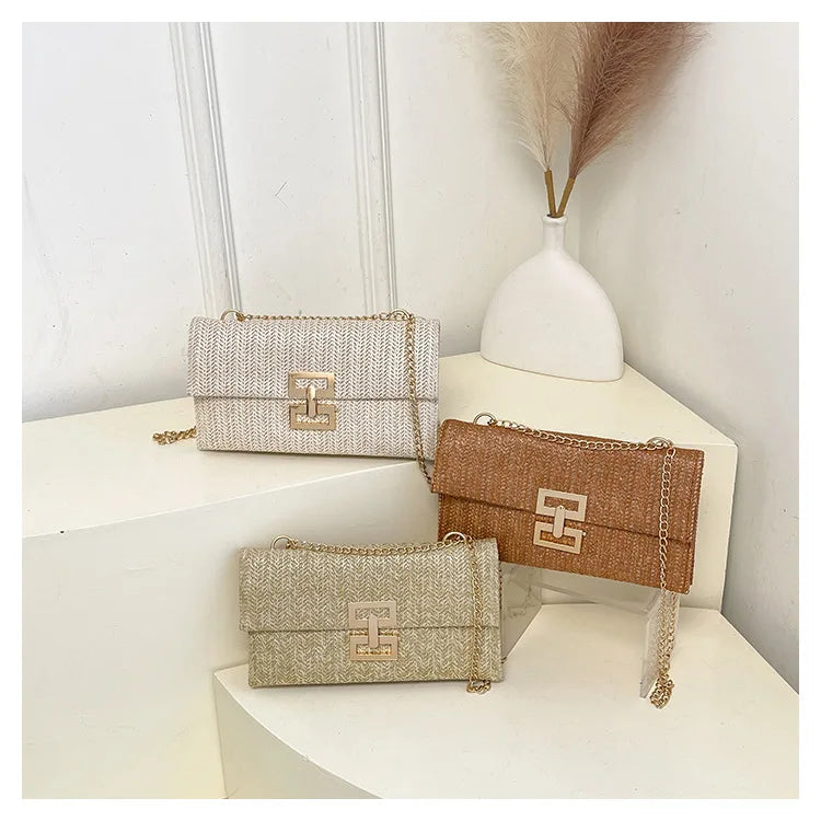 Bolso de mano de mujer tejido con hierba, cartera para móvil, bolso de estilo bohemio veraniego para la playa, cartera tejida, imprescindible para chicas de vacaciones.