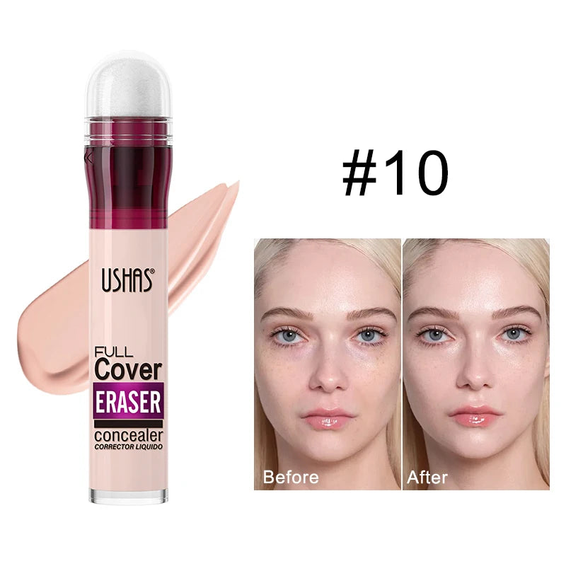 Corrector con cabezal de esponja para ojeras, lágrimas, pecas, acné, pigmentación e imperfecciones, creando una piel de aspecto natural.