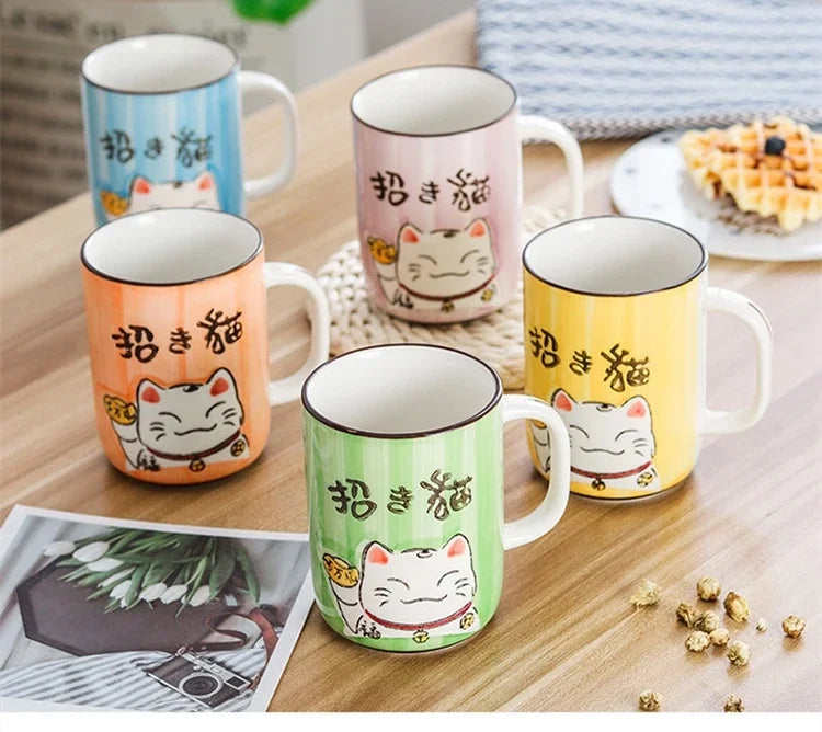 Taza de cerámica con diseño de gato de la suerte japonés, vaso de agua de alta capacidad para el hogar, la cocina y la oficina, ideal para café o té (400 ml).