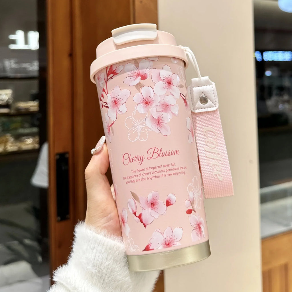 Taza térmica de café de 500 ml, termo para coche, taza térmica de viaje a prueba de fugas para té y café, botellas de agua de acero inoxidable para niñas