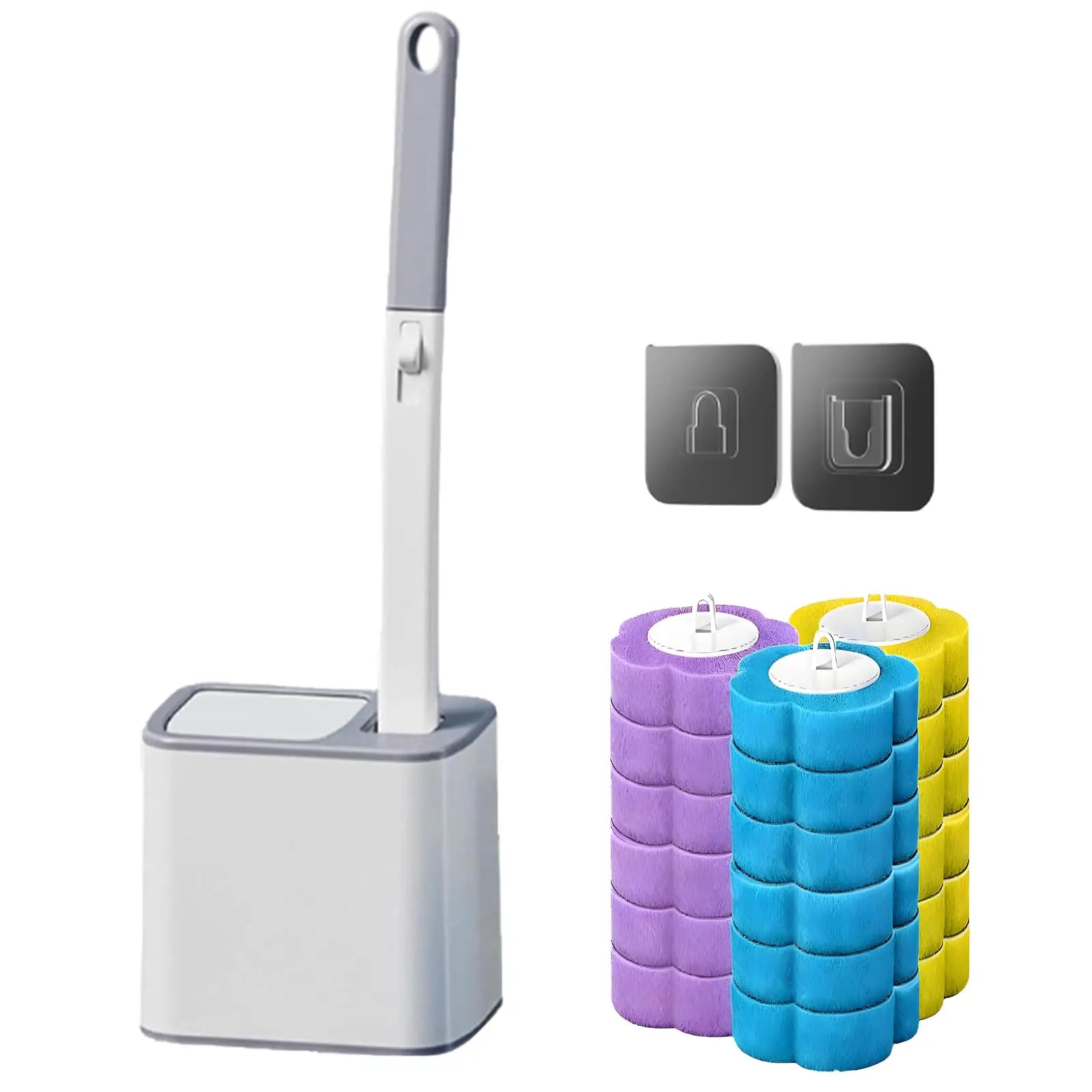 Cepillo desechable para inodoro, juego de soporte para cepillo de inodoro con 18 recambios de limpiador, cepillo con mango largo, accesorios para el inodoro y el hogar.