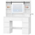 Tocador con espejo extraíble, 7 cajones, estantes abiertos, para dormitorio, 40 × 108 × 148,6 cm, blanco.