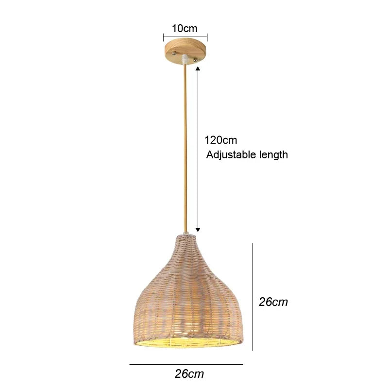Lámpara colgante de techo de ratán, mimbre, bambú y madera, lámpara de araña colgante tejida a mano, decoración para el hogar, sala de estar y dormitorio.
