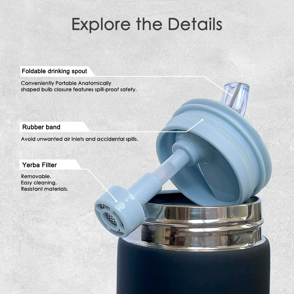 TERMO de acero inoxidable con aislamiento al vacío, portátil con pajita filtrante, para preparar té de hojas sueltas y yerba mate.
