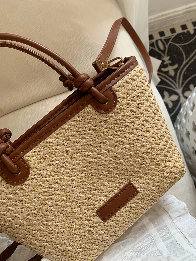 Bolso de hombro de paja para mujer, ideal para vacaciones de verano, con diseño retro. Bolsos cruzados portátiles para mujer, estilo cesta tejida.