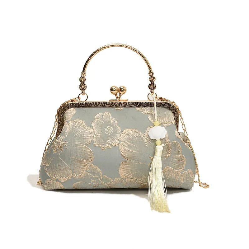 Bolso de hombro bordado de estilo chino, elegante bolso de mano retro pequeño cuadrado, bolso de fiesta de boda, lujo, diseñador, mujer, bolso de mano de noche