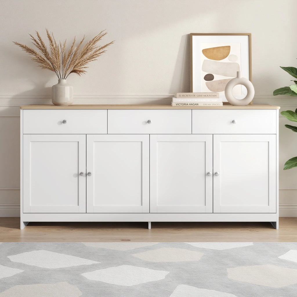 Comanlai Multi-Storage Sideboard Scandinavian Modern Buffet Cabinet 3 Drawers 4 Doors Storage Cabinet For Dining Living Room