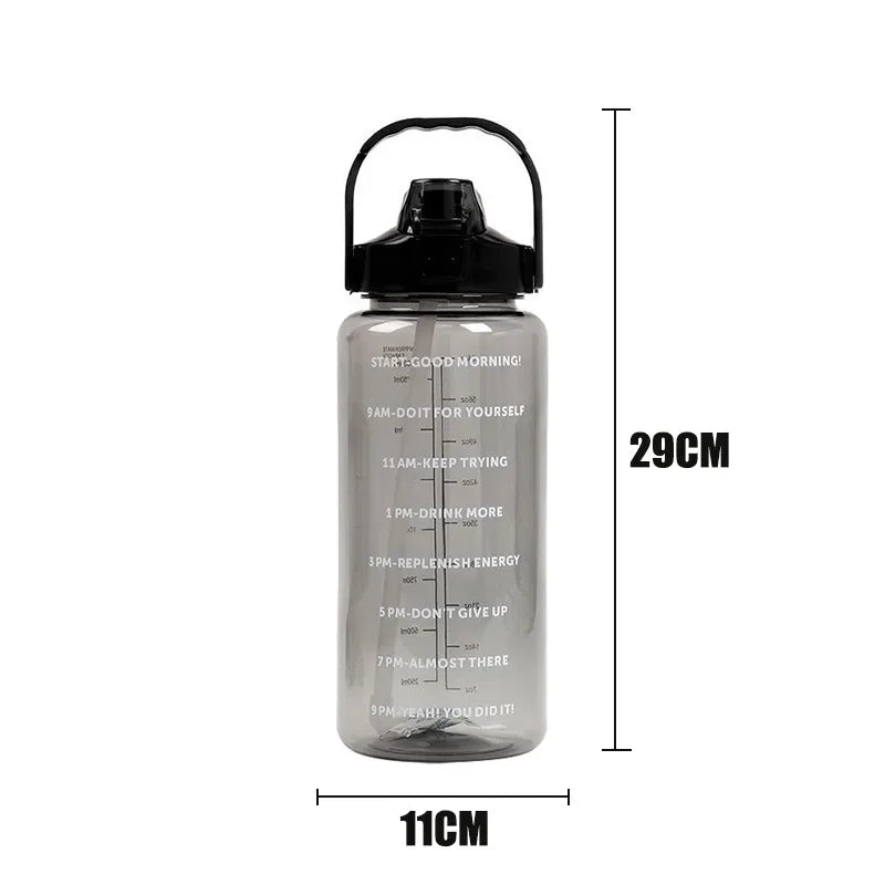 Botella de agua grande de 2 litros, portátil, con pajita de plástico, ideal para viajes, deportes y fitness. Vaso grande de alta calidad, universal para adultos.