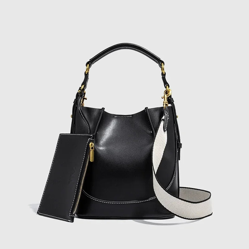 Nuevos bolsos tipo cubo de gran capacidad para mujer con correa ancha para el hombro, bolso de hombro individual con cordón, bolso de mano cruzado