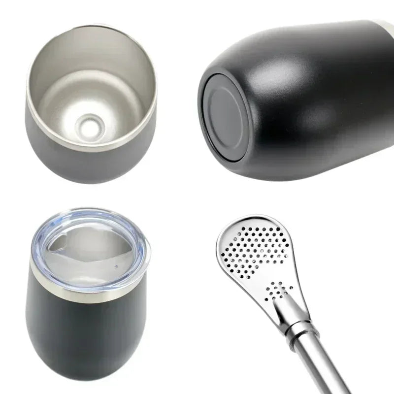 Juego de mate de acero inoxidable de doble pared con taza y bombilla. Incluye mate  y bombilla.