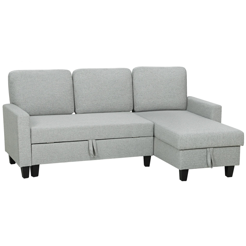 Sofá cama Homcom de 3 plazas con chaise longue reversible, con espacio de almacenamiento y fundas extraíbles, color gris.