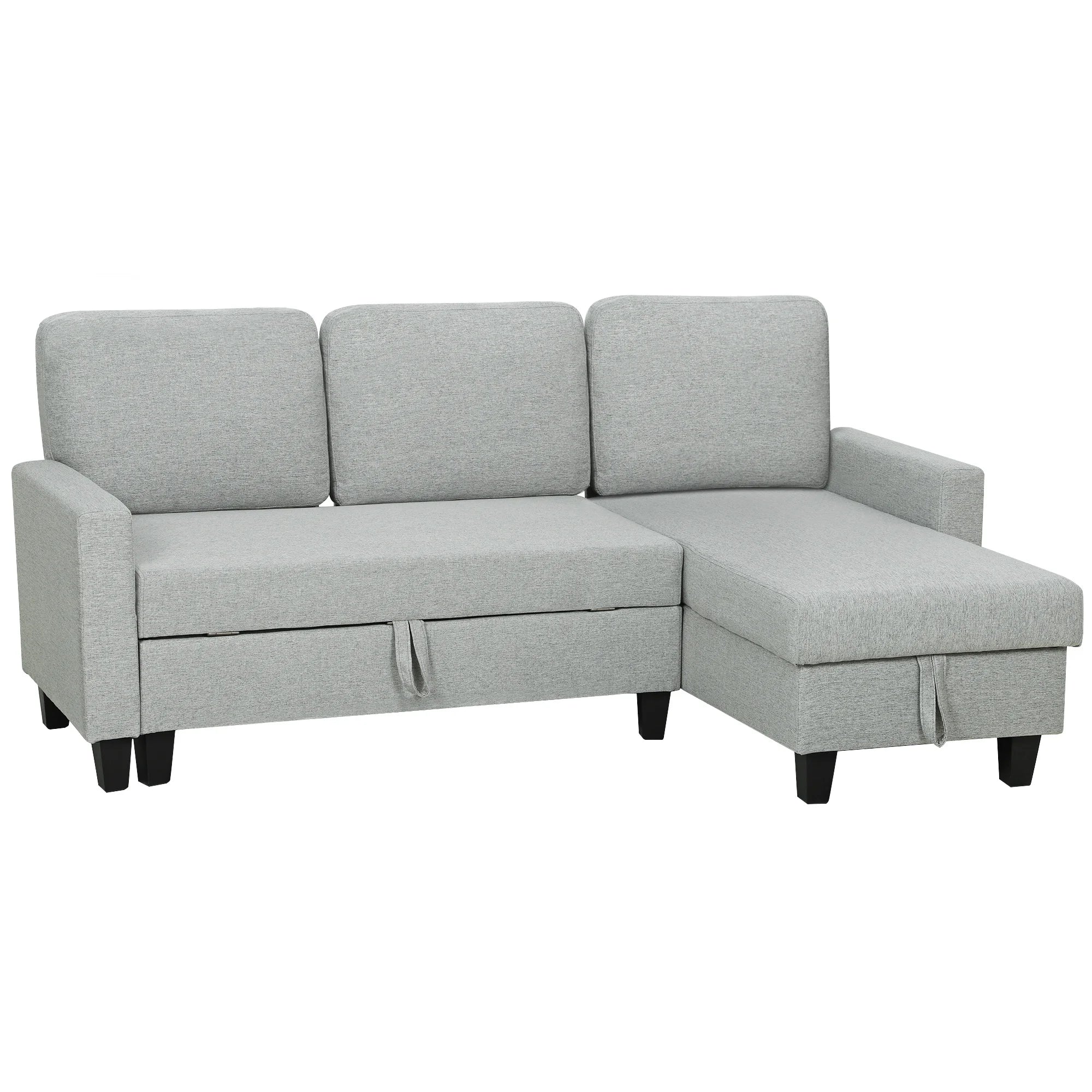 Sofá cama Homcom de 3 plazas con chaise longue reversible, con espacio de almacenamiento y fundas extraíbles, color gris.