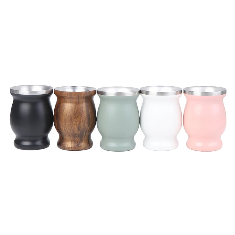 Juego de bombillas de 8 oz, calabaza para yerba mate, taza doble de acero inoxidable con cuchara y cepillo, aislamiento térmico antiescaldaduras.