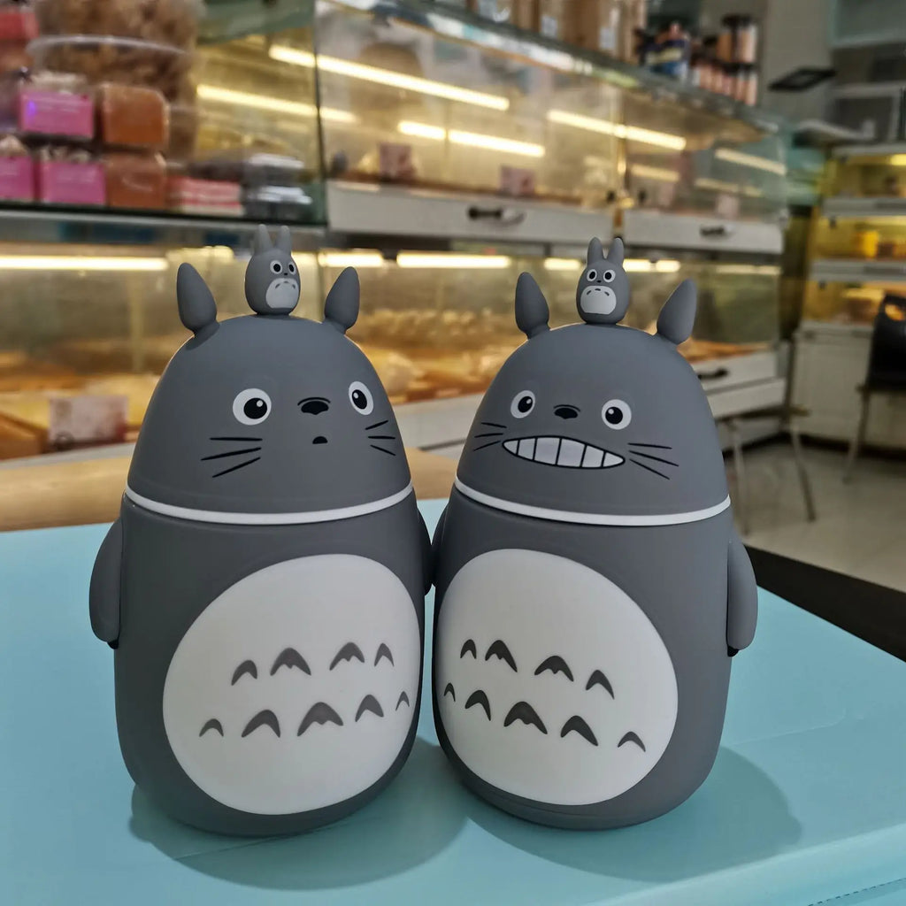Botella de agua de vidrio con forma de Totoro de dibujos animados Kawaii para niños, a prueba de fugas, para gimnasio, viajes y deportes al aire libre.