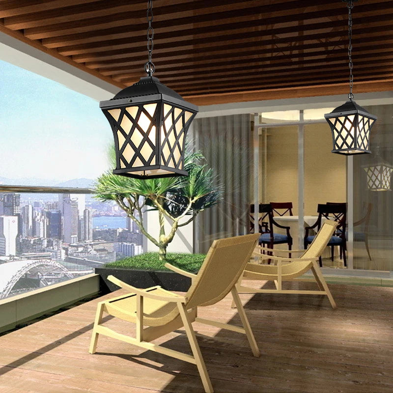 Lámpara colgante impermeable LED Retro europea, candelabro de pueblo para exteriores, luces para pasillos y balcón, luminaria colgante