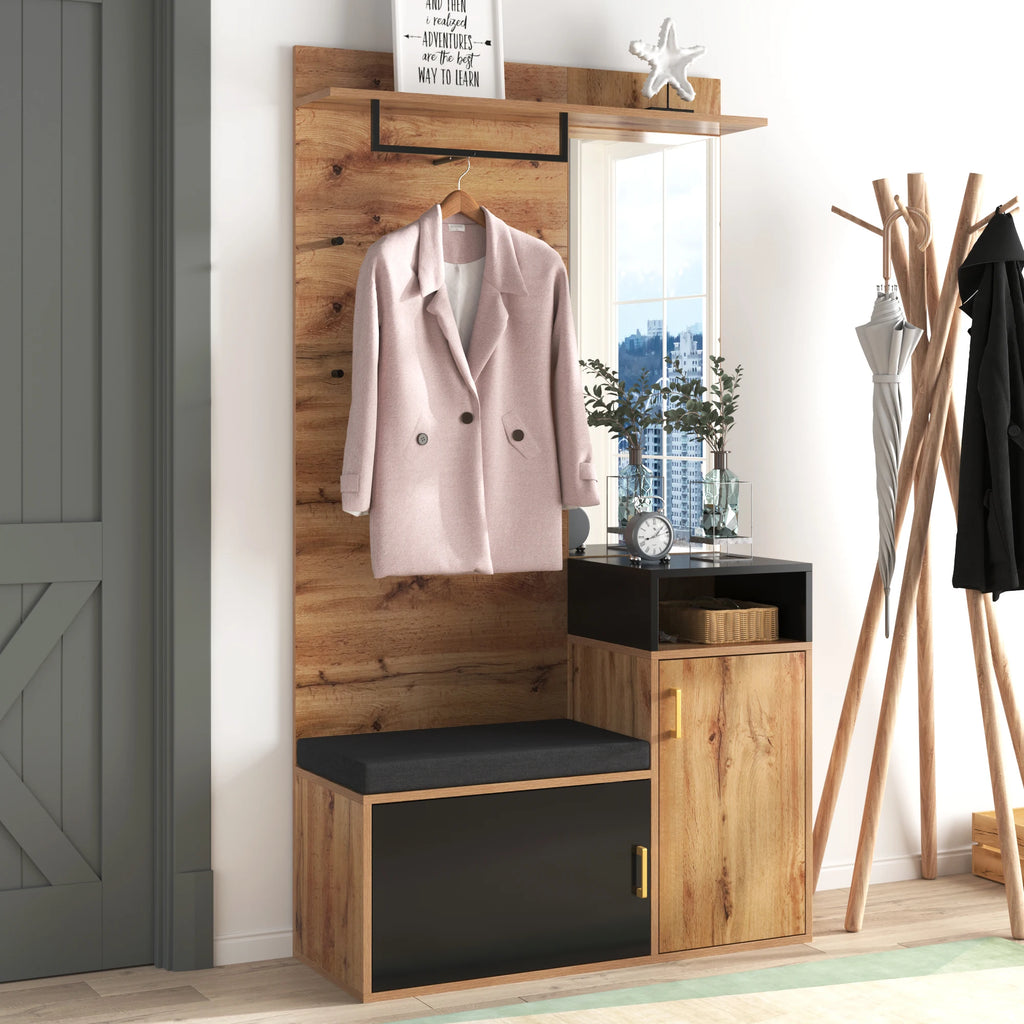 HOUSE SPOLE Bench coat rack Wall Wardrobe with dresses Hooks & Mirror