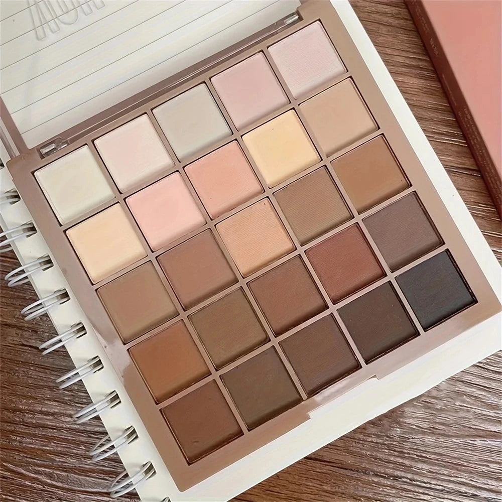 Paleta de sombras de ojos de 25 colores: tonos tierra neutros grises y marrones, estilo café y chocolate, crea una apariencia de maquillaje multifuncional que naturalmente te hará destacar.