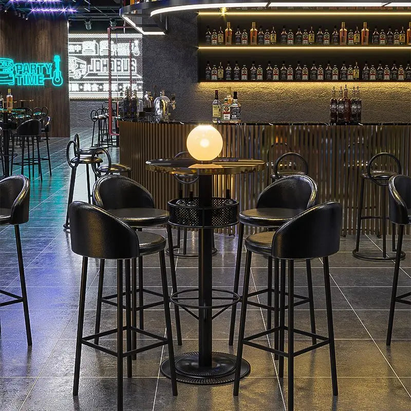 Modern Vintage Bar Stools: Iron Base Stools + Distressed Wood Tables Retro Pub Stools & High-Top Tables – Industrial Bar