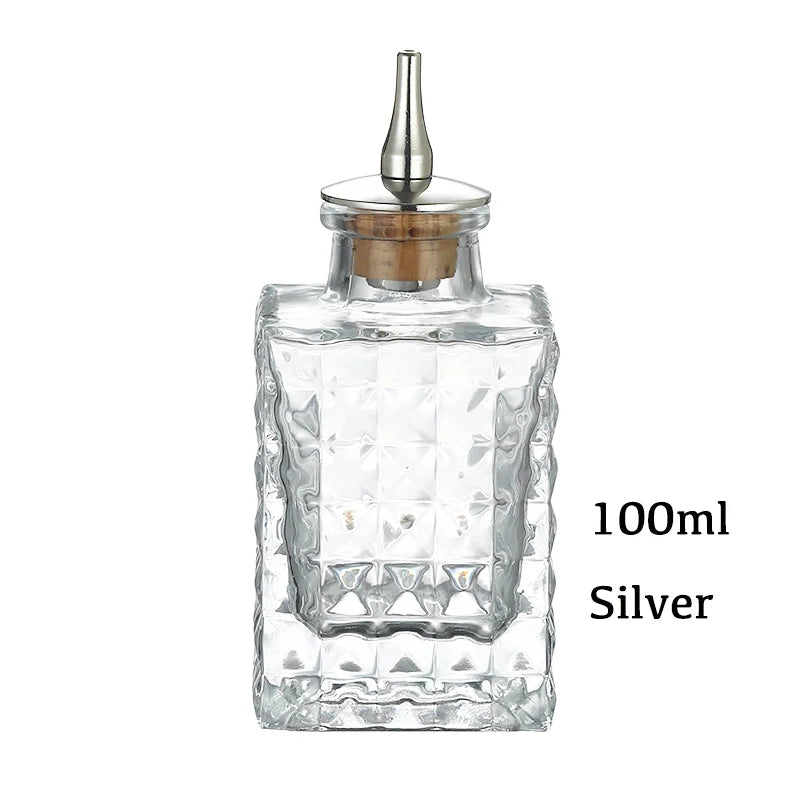 Botella de amargo - Botella de vidrio vintage, botellas decorativas con tapón dosificador, botellas dosificadoras para preparar cócteles, ideal para bartenders.