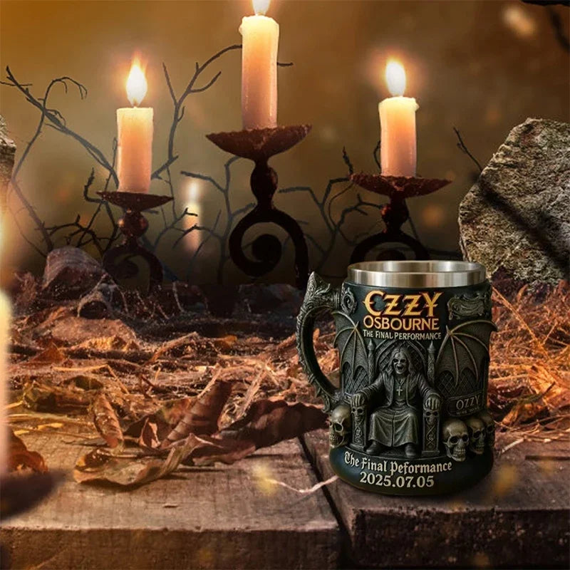 Taza conmemorativa de Halloween 3D de Ozzy Osbourne, taza de acero inoxidable con calavera, taza de agua, taza de cerveza, taza de café, utensilios para beber.