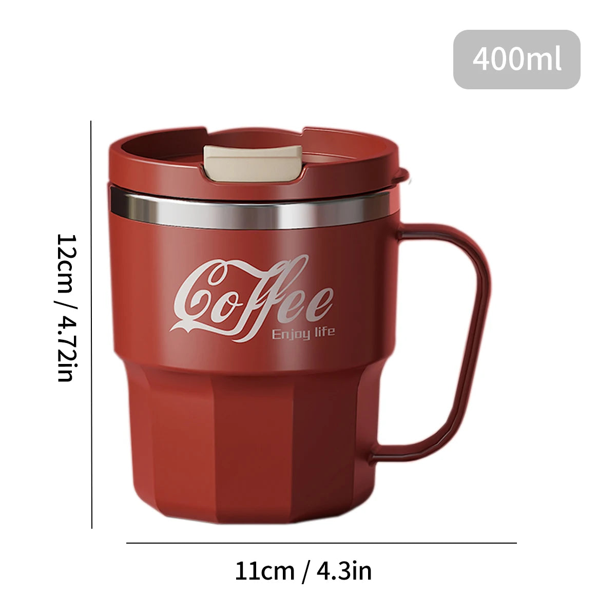 Taza de café WORTHBUY con tapa y asa, de acero inoxidable 304, para té, leche y café, con doble pared aislante y protección anti-quemaduras.
