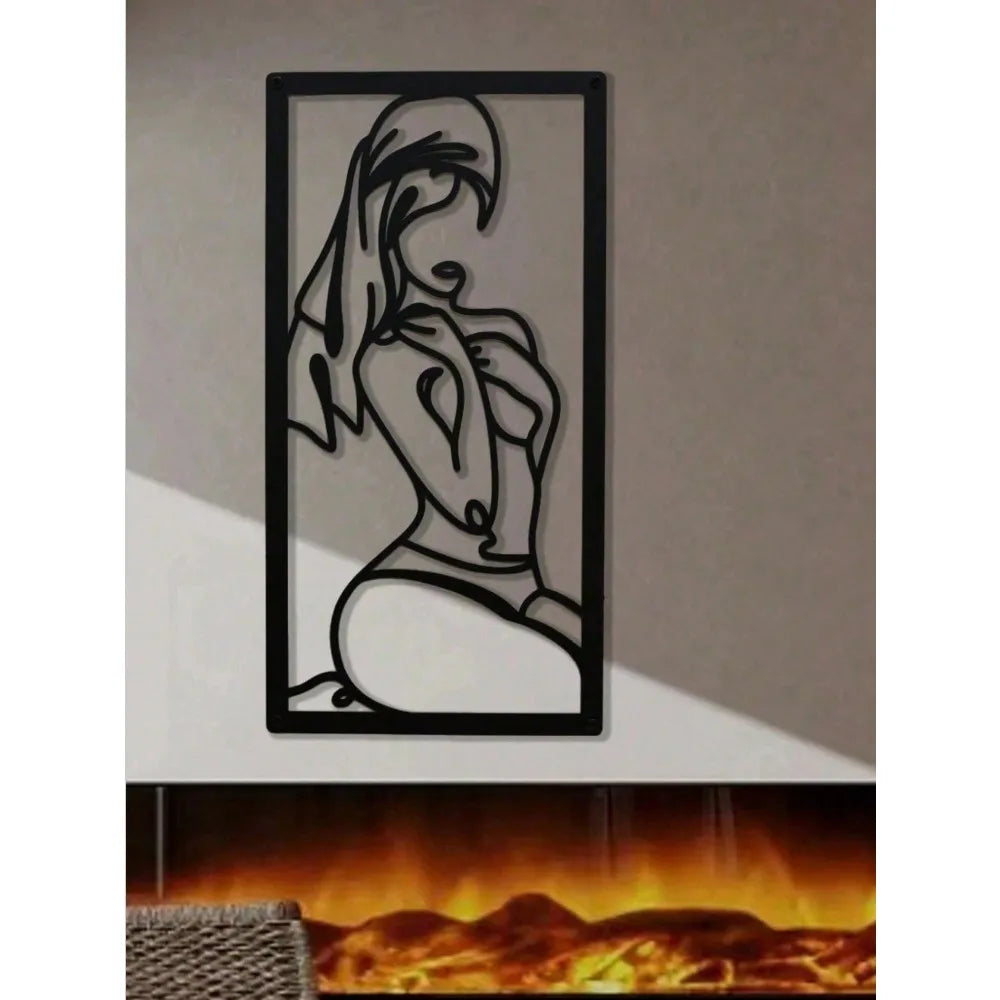 Decoración de pared de metal con arte lineal minimalista de mujer, regalo moderno para el baño de la mujer.