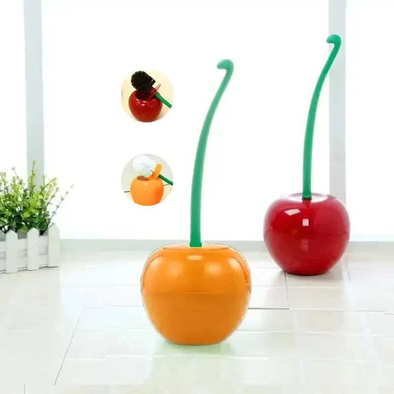1 pieza de cepillo de inodoro rojo con forma de cereza creativa y encantadora, juego de soporte para cepillo de inodoro y accesorios de baño