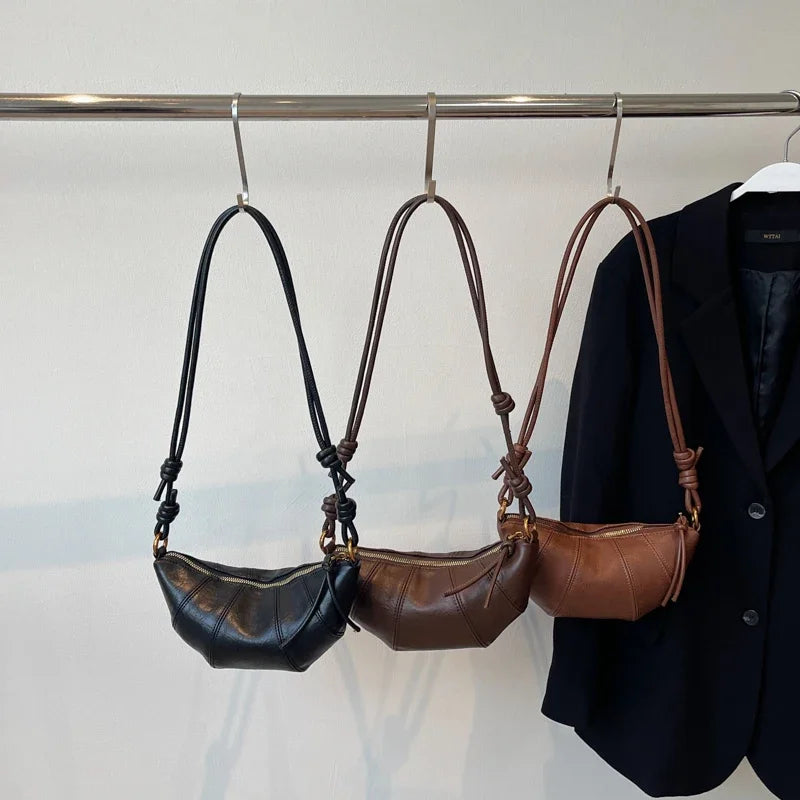 LEFTSIDE 2025 Bolso de hombro de cuero liso con empalme de color retro para mujer, bolsos y carteras de moda coreana, bolso cruzado para mujer