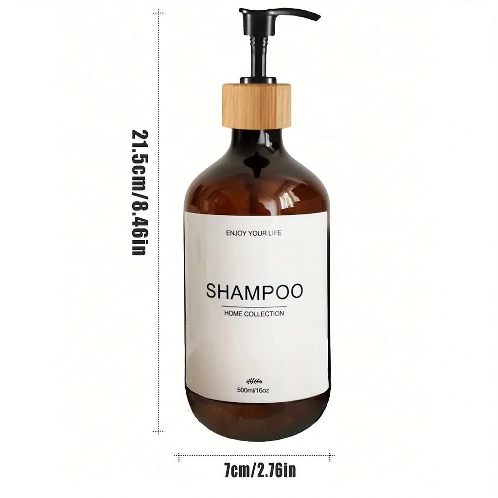Juego de dispensadores de champú para baño de 500 ml, botellas de acondicionador y gel de ducha recargables, dispensador con decoración rústica, botellas de almacenamiento.