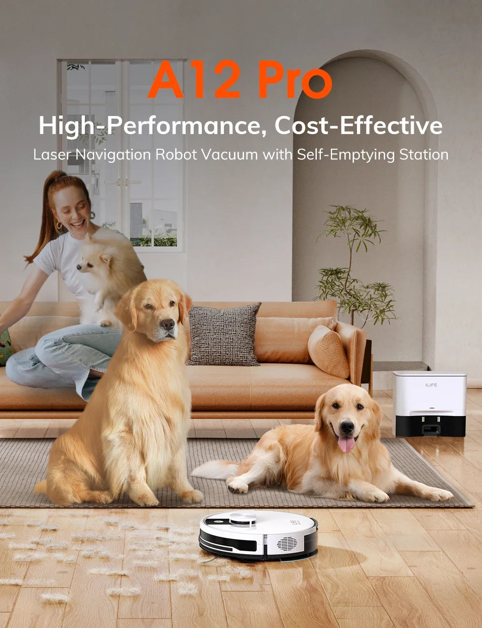 Robot aspirador y fregador ILIFE A12 Pro, navegación LIDAR, recogida automática de polvo, succión de 3000 Pa, control por app/remoto.