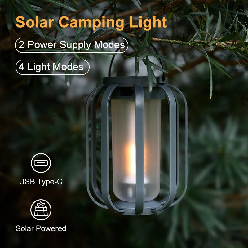 Faroles solares con luz de llama parpadeante, luces solares para jardín, escritorio, camping, impermeables, colgantes, patio y jardín.
