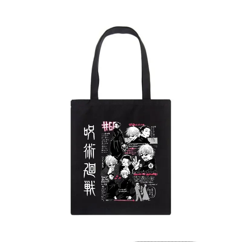 Bolso de mujer Jujutsu Kaisen, bolso de lona, bolso de hombro de anime japonés para mujer Ins Harajuku, bolso de compras vintage de dibujos animados de gran capacidad.