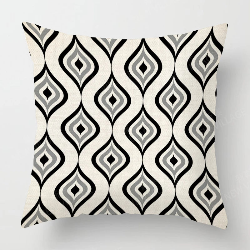 Funda de almohada de lino con estampado geométrico en blanco y negro para sofá o sofá. Decoración para el hogar. Se puede personalizar para ti. Tamaños disponibles: 40x40, 45x45, 50x50 y 60x60.