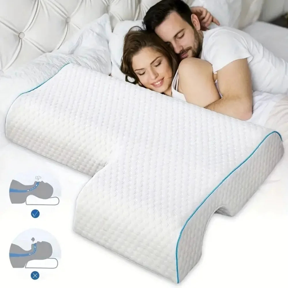 Almohada arqueada para parejas con espuma viscoelástica transpirable de rebote lento, almohada para dormir que protege las manos y el cuello, evitando la presión.