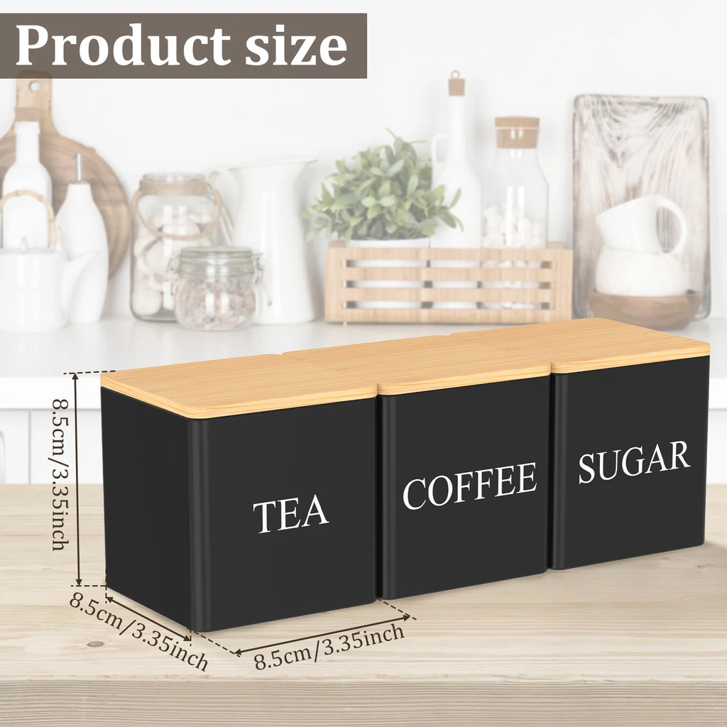 3 botes de almacenamiento para granos de café, té y azúcar, con cierre hermético al vacío. Botes de hierro para cocina con tapa hermética.