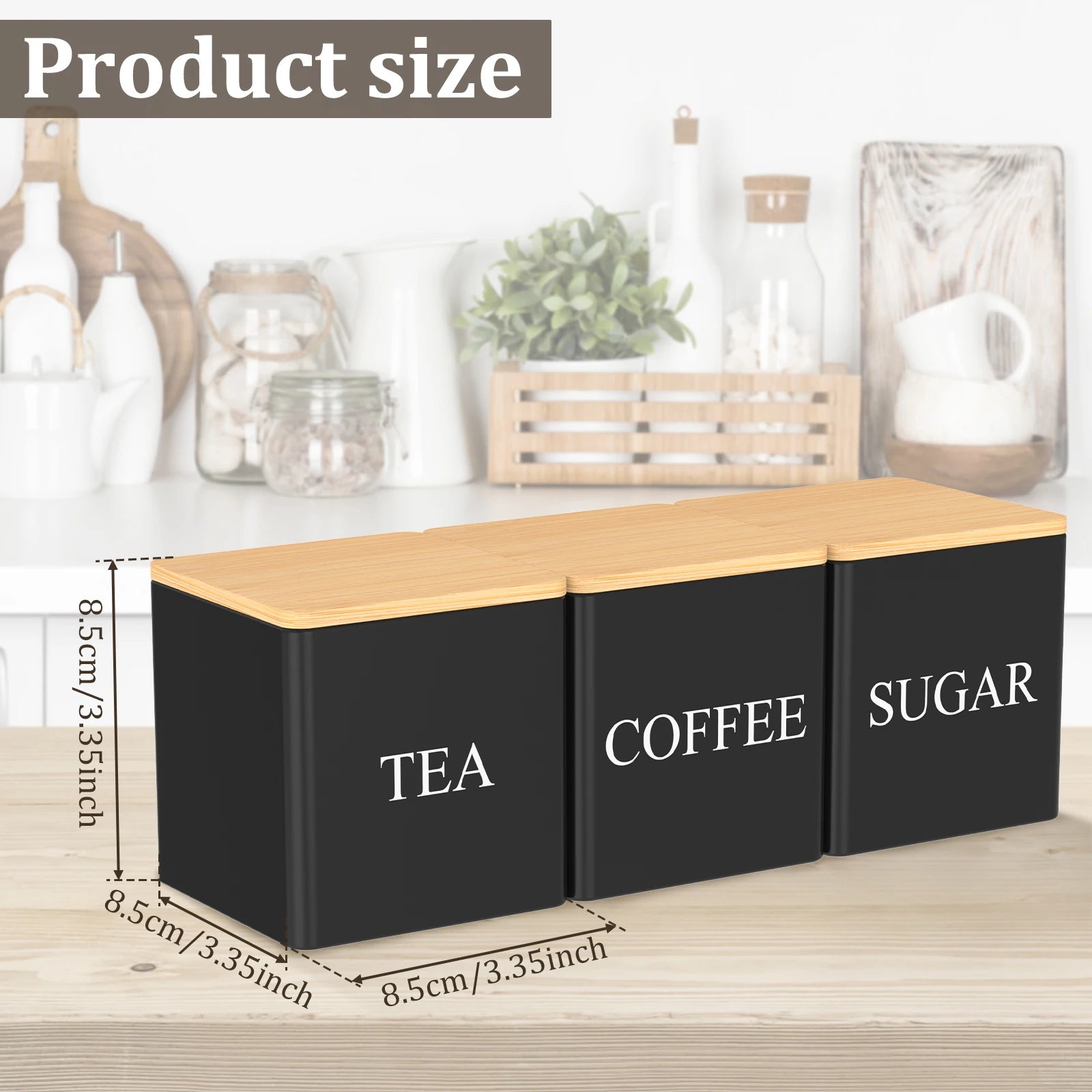 3 botes de almacenamiento para granos de café, té y azúcar, con cierre hermético al vacío. Botes de hierro para cocina con tapa hermética.