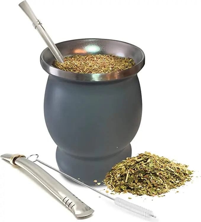 Juego de mate de calabaza natural con tapa (mate tradicional original - 230 ml) | Incluye 2 bombillas (pajitas para mate)