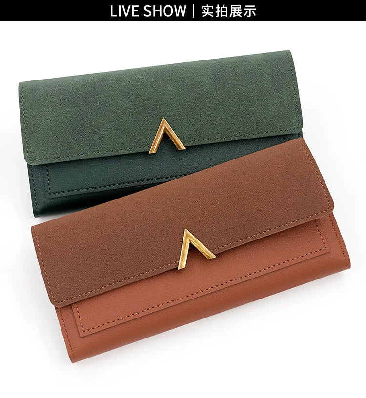 Nueva versión coreana de la cartera de mujer, cartera larga plegable en forma de V con hebilla, monedero de mano y tarjetero.