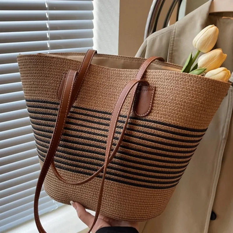Bolso de paja para mujer, verano, Inswind 2024, nuevo, playa, costa, exteriores, viajes, vacaciones, bolso de hombro de gran capacidad