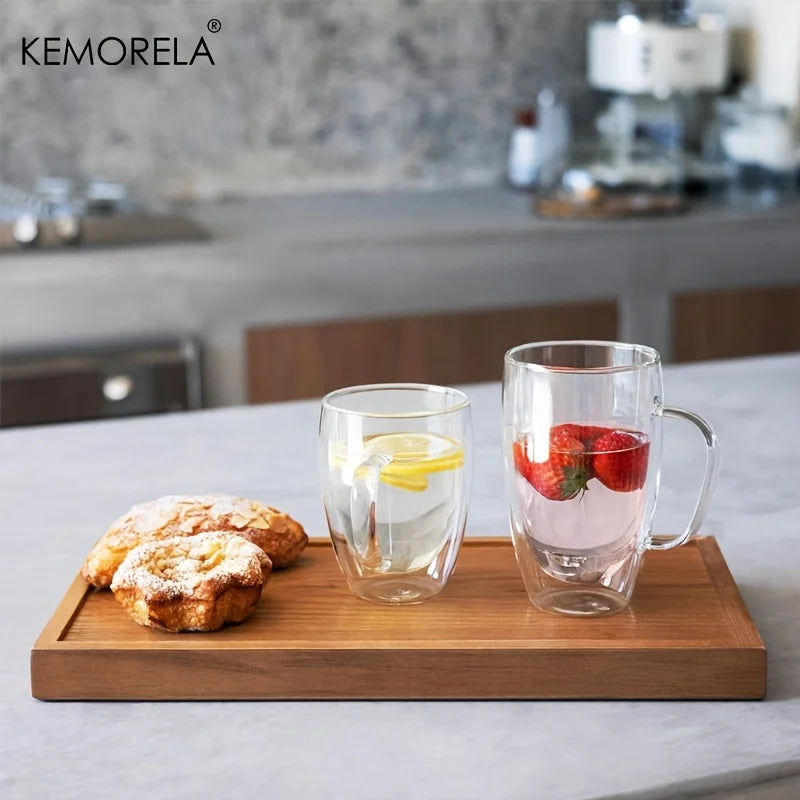 2/4/6 unidades Taza de café de vidrio de doble pared de 350 ml con asa Taza de capuchino de vidrio transparente Taza de café, té con leche, jugo y té