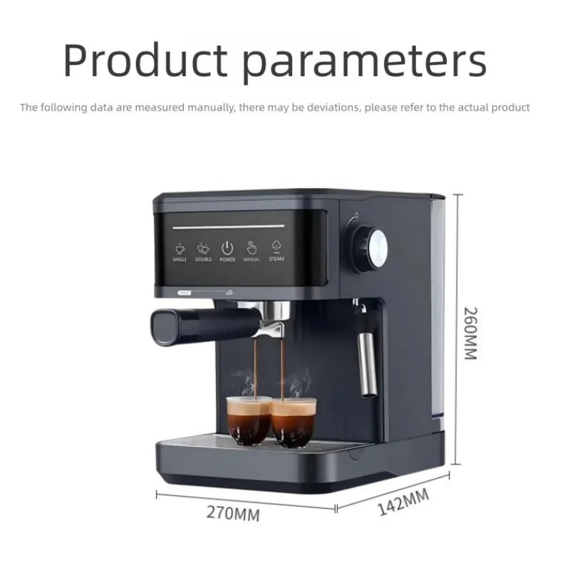Cafetera semiautomática italiana para espresso, ideal para el hogar y la oficina. Cafetera con espumador de leche.