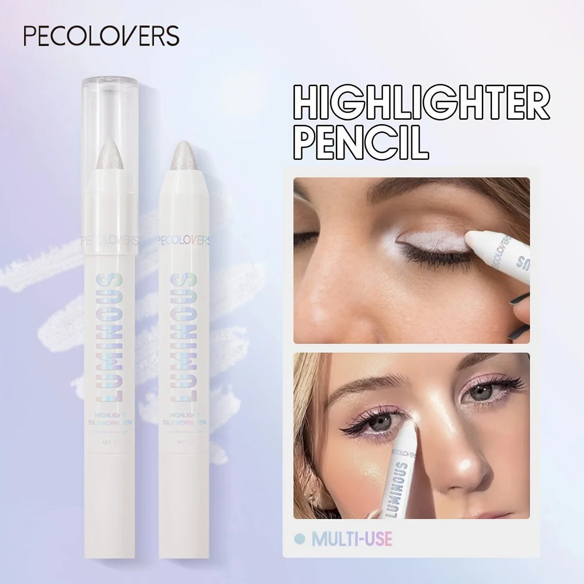 Lápiz iluminador, de larga duración, resistente al agua, delineador de ojos blanco plateado con brillo nacarado mate y suave.