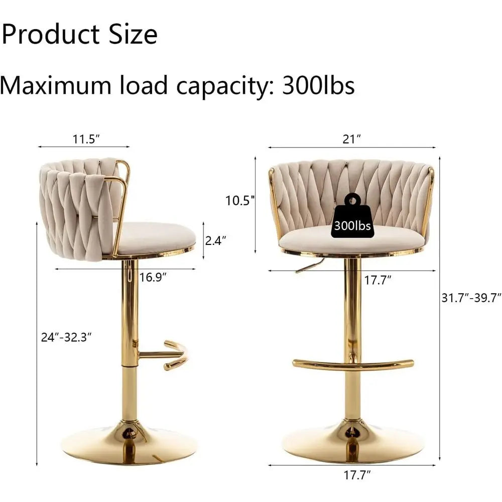 Juego de 3 taburetes giratorios de terciopelo beige, altura ajustable para mostrador con respaldo, ideales para isla de cocina, pub, personalizados.