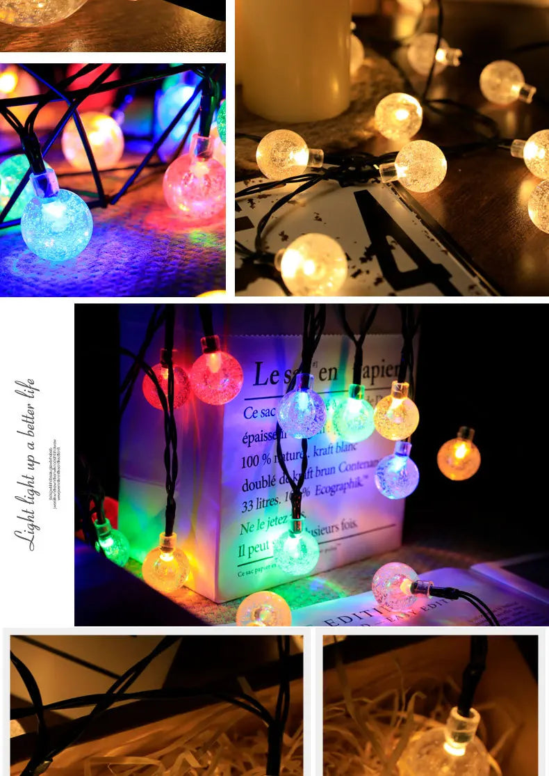 Nuevas luces solares de burbujas para exteriores, guirnalda de luces para camping al aire libre, guirnalda de luces decorativas con forma de gota de agua y luces LED de cristal.