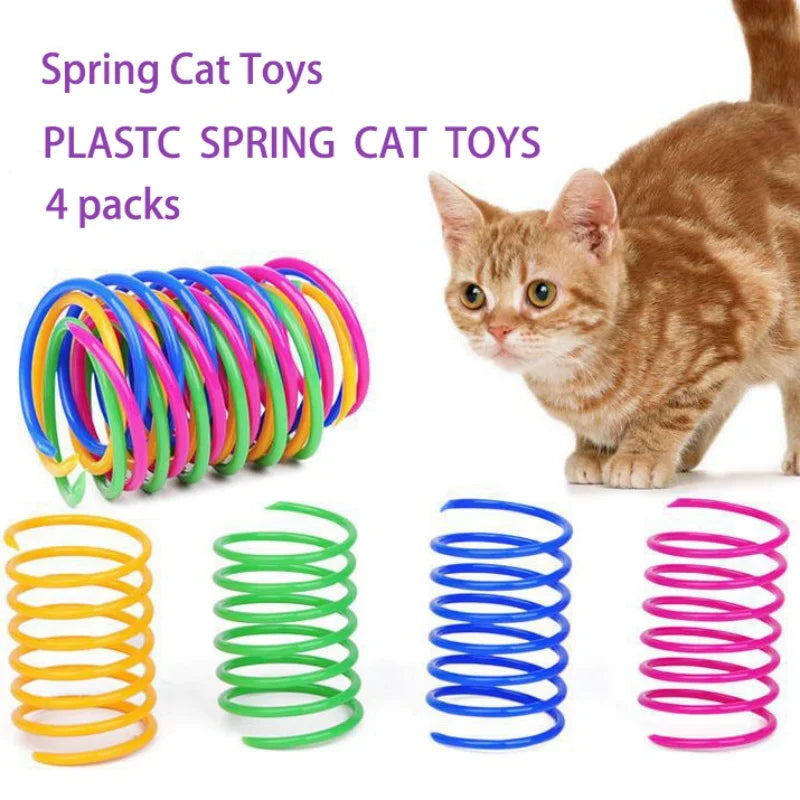 4 piezas de juguetes para gatitos y gatos, juguetes de resorte anchos, duraderos y de calibre grueso para gatos, resortes coloridos, juguetes para mascotas, resortes espirales de bobina para mascotas.